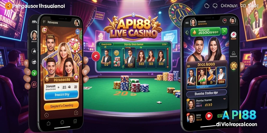 Screenshot gameplay API88 yang menunjukkan dealer interaktif di Live Casino.
