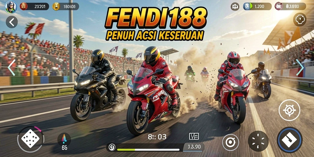 Screenshot gameplay FENDI188 yang menunjukkan aksi balapan motor yang mendebarkan.