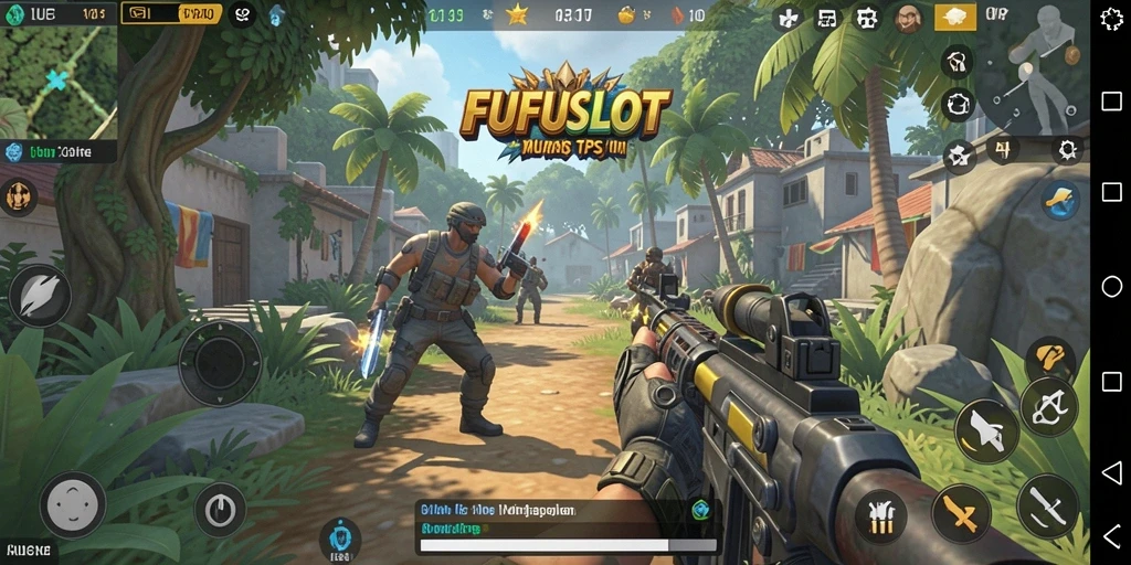 Screenshot permainan FUFUSLOT menampilkan aksi tembak-menembak yang seru.