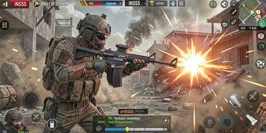 Tangkapan layar menunjukkan aksi seru gameplay TPS INS55.