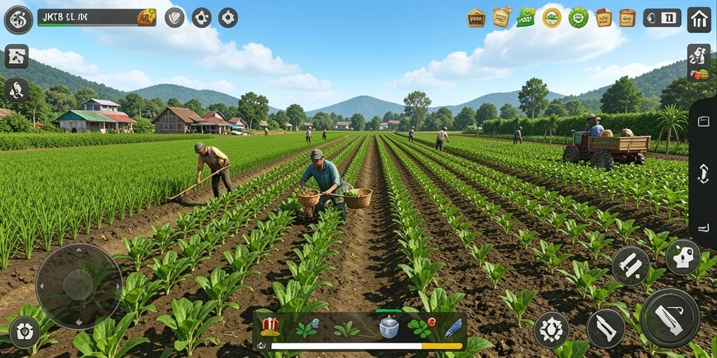 Tampilan gameplay JKT8 yang memukau dengan suasana pertanian.