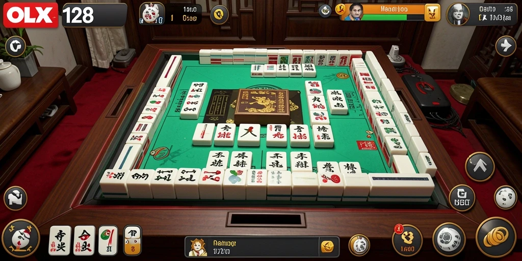 Tangkapan layar permainan OLX128 yang menampilkan gameplay Mahjong yang menarik.