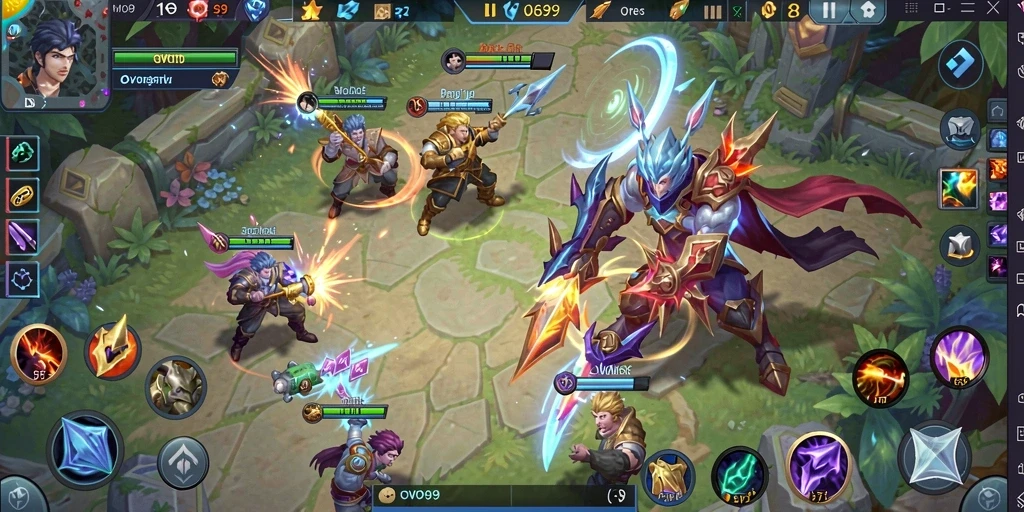 Screenshot OVO99 menunjukkan gameplay MOBA yang seru dan penuh strategi.