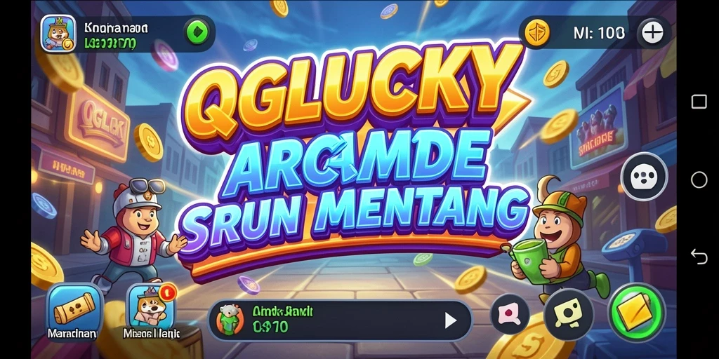 Tangkapan layar utama QGLUCKY menunjukkan momen intens gameplay Arcade.