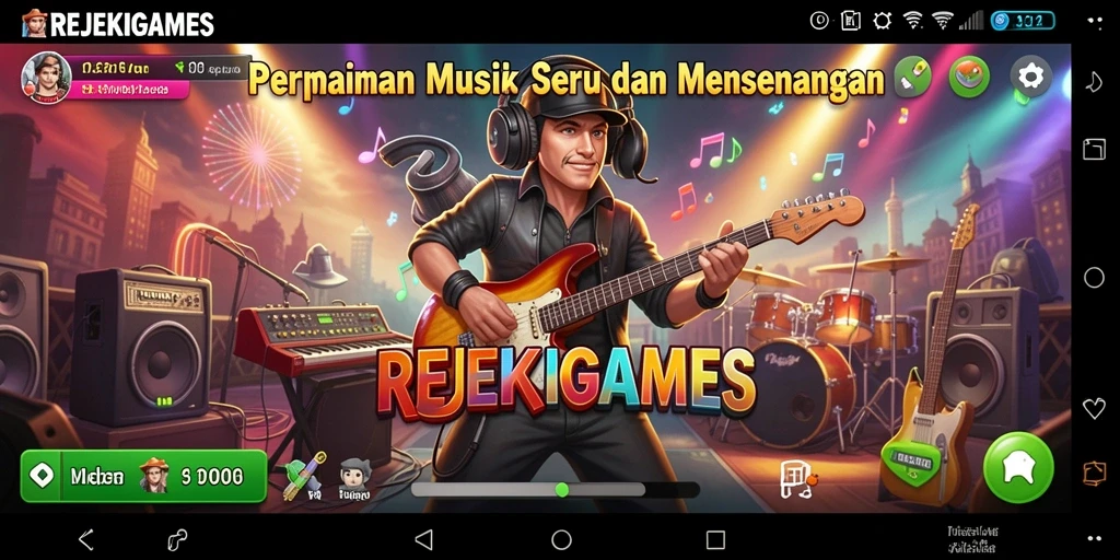 Tampilan gameplay seru REJEKIGAMES dengan lagu-lagu musik