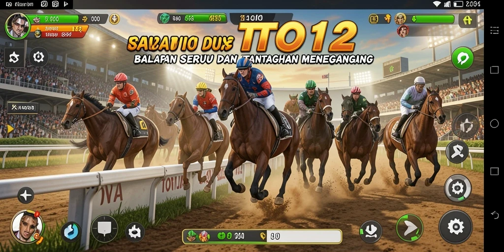 Tampilan gameplay TOTO12 yang penuh aksi balapan.